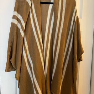 Wooden Ships Open Cardigan Poncho Shrug, Khaki with White Stripe, Women’s Sm/Med